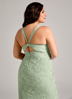 Azazie Mero Robes de demoiselle d'honneur Robe Fourreau en Blumen-Burnout Plissée Vert Sauge image12