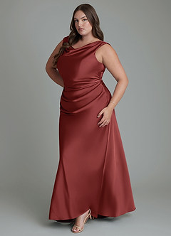 Azazie Kieryn Bridesmaid Dresses Terracotta Mermaid Pleated Stretch Satin Dress image11