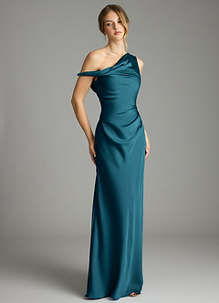 Azazie Emerson Bridesmaid Dresses Ink Blue Mermaid Off the Shoulder Stretch Satin Dress image5