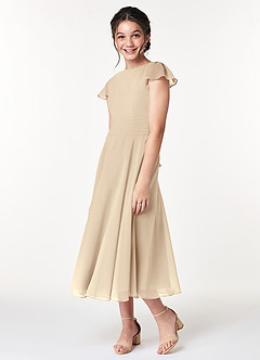 Azazie Payton Junior Champagne A-Line Bow Chiffon Dress image4