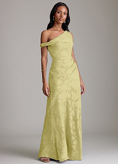 Azazie Emerson Brudtärnklänningar Klä av Sjöjungfru i Blommig Utbrändhet Av axeln Citronsorbet image4