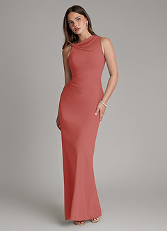Azazie Charice Bridesmaid Dresses Antique Rose Sheath Pleated Chiffon Dress image1
