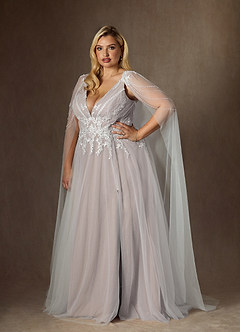 Azazie Goddess Abiti da Sposa Abito A-Line in Tulle con Scollo a V e Paillettes Bianco Diamante Moka image11