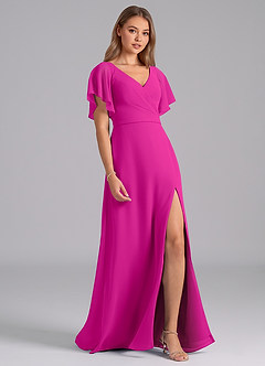 Azazie Ambrosia Vestidos de damas de honor Vestido de Fucsia de Gasa de Corte en A con Plisado image5