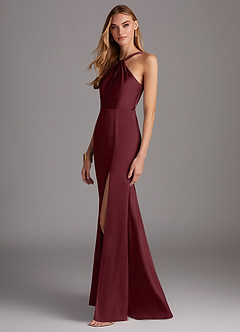 Azazie Elana Robes de demoiselle d'honneur Robe Fourreau en Satin extensible Fente Latérale Cabernet image3