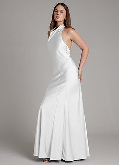 Azazie Sahara Suknie dla druhen Linia A Pofałdowany Satyna elastyczna Do ziemi Sukienka image3