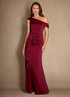 Azazie Hamptons Vestidos para mãe da noiva Vestir Borgonha de Cetim elástico de Linha A com Plissado image4