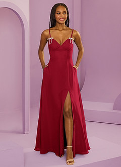 Barbie ♥ Azazie Bridesmaid Dresses Scarlet A-Line with Pockets Chiffon Dress image1