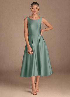 Azazie Fulton Moeder van de bruid jurken A-Lijn Jurk van Stretch Satijn Geplooid Zilveren Salie image4