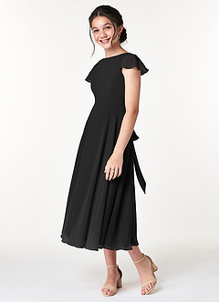 Azazie Payton Junior Black A-Line Bow Chiffon Dress image5
