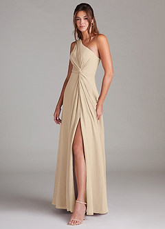 Azazie Brooke Bridesmaid Dresses Champagne A-Line One Shoulder Chiffon Dress image5