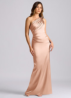 Azazie Akilah Brudtärnklänningar Klä av Sjöjungfru i Stretch Satin Ena axeln Roséguld image1