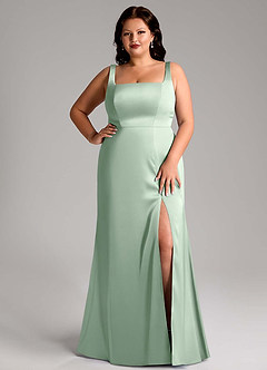 Azazie Frostine Vestidos de damas de honor Vestido de Agave de Satén Elástico de Corte en A con Lazo image12