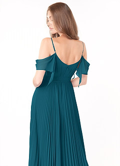 Azazie Lyney Robes de demoiselle d'honneur Robe Trapèze en Mousseline de soie Épaule décolletée Bleu Encre image5