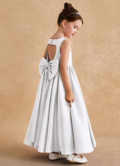 Azazie Bettie Flower Girl Dresses White A-Line Bow Matte Satin Dress image5