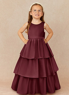 Azazie Margie vestidos de niña de las flores Vestido de Cabernet de Satén Elástico de Corte En A con Lazo image2
