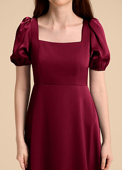 Azazie Briar Junior Vestido de Borgoña de Satén Elástico de Corte en A con Lazo image8