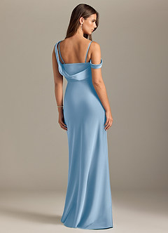 Azazie Madelyn Robes de demoiselle d'honneur Robe Sirène Convertible en Satin extensible Une épaule Poudre Bleue image2