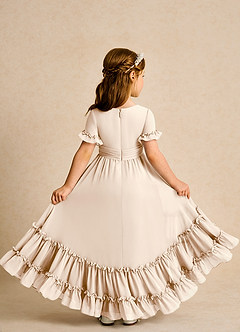 Azazie Kass Flower Girl Dresses White Alabaster A-Line Pleated Chiffon Dress image3