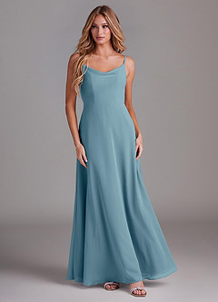 Azazie Daenerys Bridesmaid Dresses Moody Blue A-Line Cowl Chiffon Dress image3