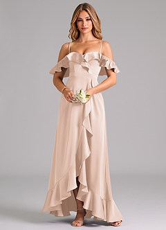 Azazie Lyra Bridesmaid Dresses Blushing Pink A-Line Off the Shoulder Stretch Satin Convertible Dress image5