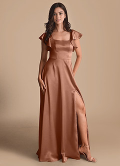 Azazie Bondi Bridesmaid Dresses Bronzer A-Line Bow Metallic Satin Dress image5