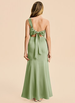 Azazie Ren Junior Dusty Sage A-Line Pleated Stretch Satin Dress image1
