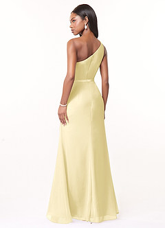 Azazie Liza Vestidos de damas de honor Vestido de Sorbete De Limón de Gasa de Corte Sirena con Hombro unilateral image4