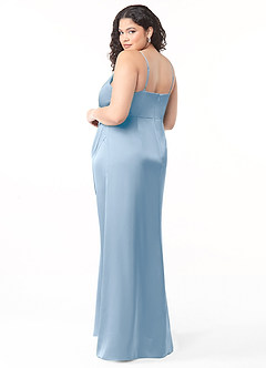 Azazie Maci Brautjungfernkleider A-Linie V-Hals Gefaltet Stretch-Satin Kleid Puderblau image8