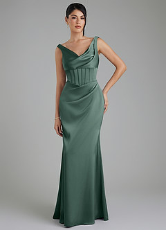 Azazie Spencer Bridesmaid Dresses Sea Moss Mermaid Pleated Stretch Satin Dress image1