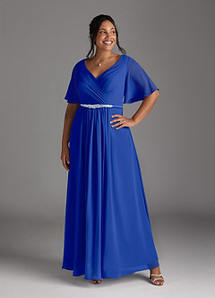 Azazie Tricia Abiti per la Madre della Sposa Abito A-Line in Chiffon con Scollo a V a Pieghe Blu Reale image10