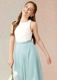 Azazie Albertine Junior A라인 쉬폰 플로어 길이 주니어 신부 들러리 드레스 드레스 image5