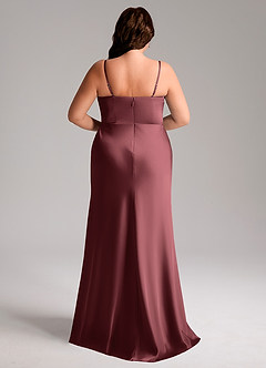 Azazie Lidia Jurken voor bruidsmeisjes Jurk van Stretch Satijn met Zeemeermin Zijsplit Merlot image9