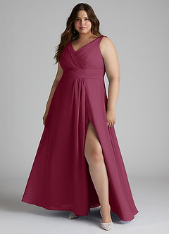 Azazie Karina At-home Try On Dresses Mulberry A-Line Pleated Chiffon Dress image6