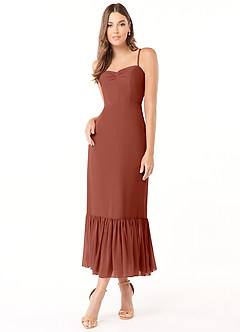 Azazie Justina Bridesmaid Dresses Auburn A-Line Sweetheart Neckline Chiffon Dress image1