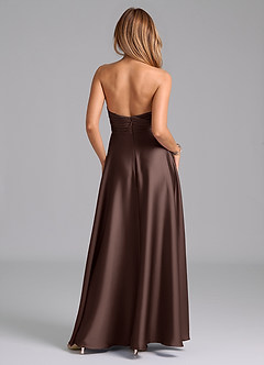 Azazie Tessie Bridesmaid Dresses Ganache A-Line Pleated Stretch Satin Dress image2