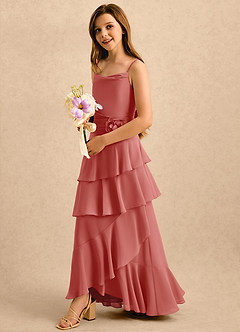 Azazie Indiah Girls Formal Flower Girl Dresses Antique Rose A-Line Ruched Chiffon Dress image4