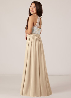 Azazie Fahari Junior Abito A-Line in Chiffon Pizzo Champagne image5