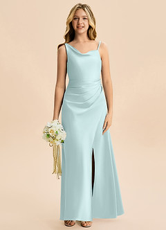 Azazie Abby Junior Sea Glass A-Line Pleated Stretch Satin Dress image4