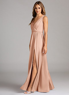 Azazie Tanicia Brautjungfernkleider A-Linie Plissee Stretch-Satin Kleid Roségold image5