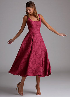 Azazie Amalie Bridesmaid Dresses Burgundy A-Line Pleated Floral Burnout Dress image3