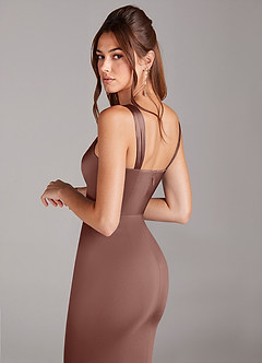 Azazie Denice Brautjungfernkleider Etui Plissee Stretch-Satin Kleid Espresso image5