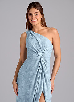 Azazie Brooke Bridesmaid Dresses Sky Blue A-Line One Shoulder Floral Burnout Dress image6