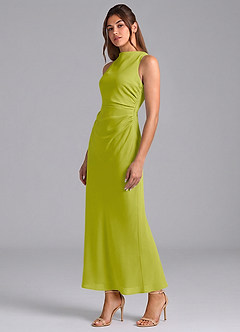Azazie Evadne Bridesmaid Dresses Lemongrass Sheath Pleated Chiffon Dress image1