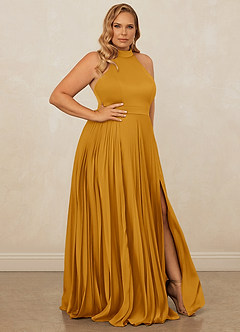 Christian Siriano Bridal for Azazie 1007 Bridesmaid Dresses Butterscotch A-Line Pleated Stretch Satin Dress image10