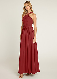 Azazie Jacey Final Sale Rust A-Line Pleated Chiffon Dress image3