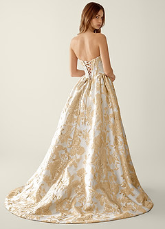 Allegra Champagne Blommig Jacquard Omlott A-linjeformad Balklänning image2