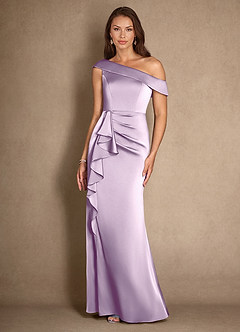 Azazie Hamptons Mother of the Bride Dresses Frosted Lilac A-Line Pleated Stretch Satin Dress image4