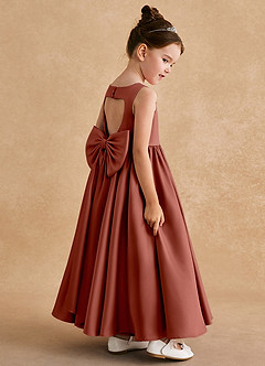 Azazie Bettie Flower Girl Dresses Auburn A-Line Bow Matte Satin Dress image5