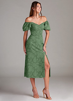 Azazie Evalina Bridesmaid Dresses Eucalyptus Sheath Floral Burnout Dress image3